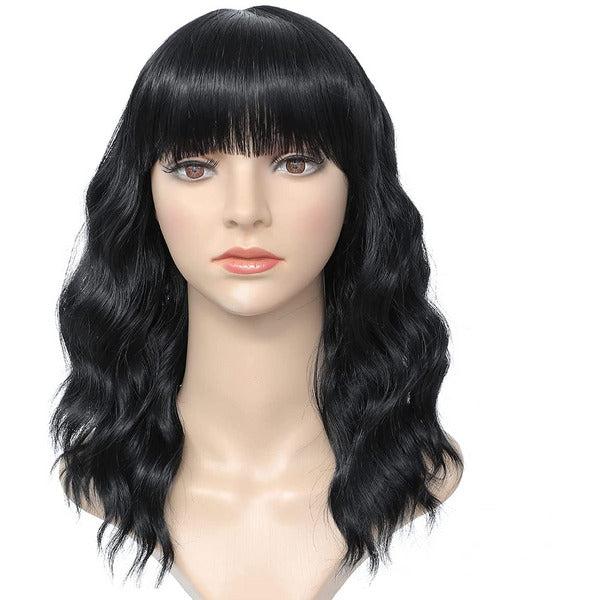 ColorfulPanda 14" Black Wavy Curly Bob Wigs for Women Girls Natural Looking and Heat Resistant Synthetic Hair Short Wig with Fringe for Daily Cosplay Party 1