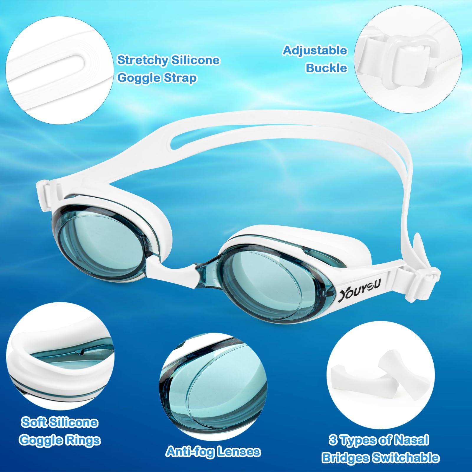 Taope Swimming Goggles, Swim Goggles for Adult Unisex Men Women - No Leaking, Anti Fog, UV Protection, Clear Swim Goggle Lense, Bi-directional adjustment Wide Strap - Free Storage Case - White 1