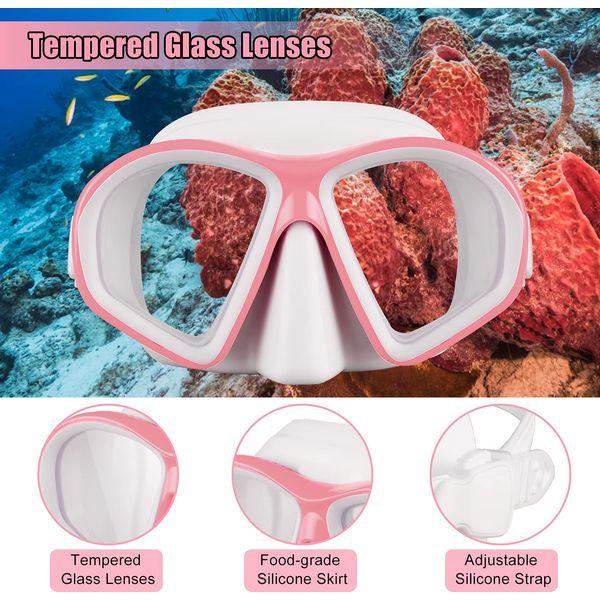 SixYard Dry Snorkel Set for Kids, Anti-Fog Tempered Glass Scuba Diving Mask, Panoramic Wide View Swimming Goggle, Easy Breathing and Professional Snorkeling Gear for Boys and Girls (Pink) 2