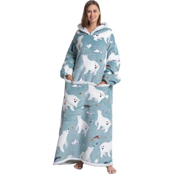 JULGIRL Lengthen Oversized Wearable Blanket Hoodie Sherpa Fleece Lining Warm Hoodie with Giant Pocket for Men Women Adults Teens