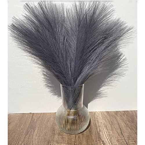 Artificial Pampas Grass Decor 17.7"- Fluffy Fake Flowers 6 pcs,Boho Faux Plants Non-Shedding Reeds for Home Bedroom Decor,Table Filler Centerpieces (gray) 1