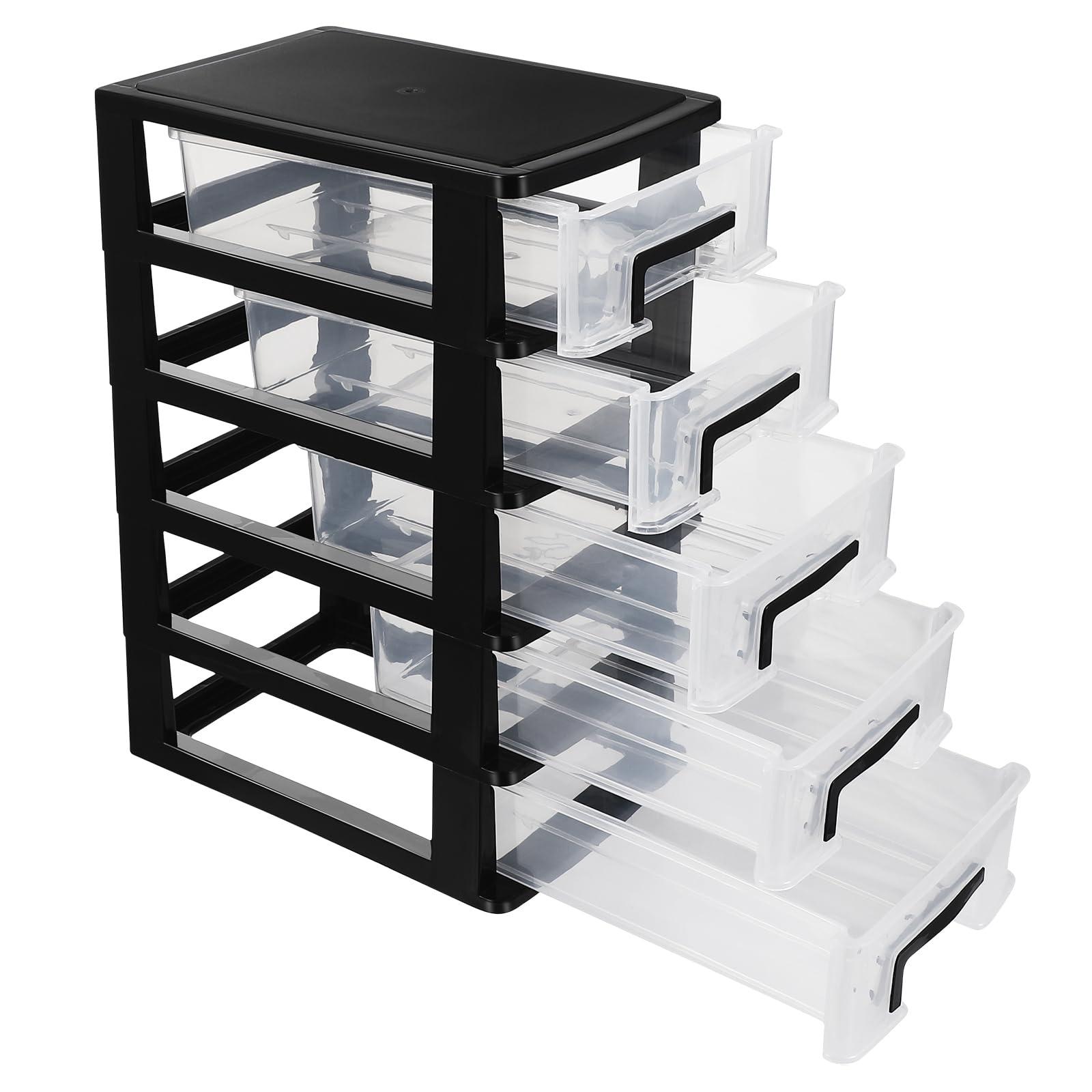 Operitacx 5 Plastic Storage Drawers, Multifunctional Plastic Drawers Storage Unit with Handles, Clear Storage Tower Storage Drawers Tower for Home Office School, 12.2" x 5.9" x 8.5", Black 0