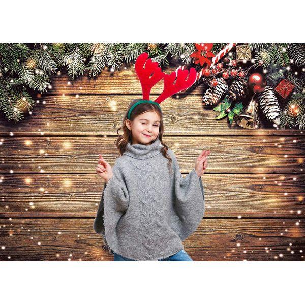 LYWYGG 8x8FT Christmas Backdrop Christmas Wood Wall Photography Background Brown Wooden Planks Background Snowflake Background Baby Shower Backdrop Childs Backdrop CP-200-0808 1