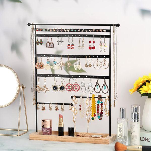 QILICZ Jewellery Organiser 7-Tier Earring Holder Stand Earring Organiser Earring Display Stand Rack Jewellery Holder Stand Tower with Tray for Earrings Studs,Black 2