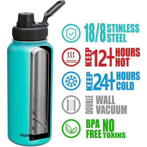 Sunlotus Metal Water Bottle Vacuum insluated Water Bottle Stainless Steel Drinks Bottle Keep Hot Cold Reusable Thermo for Gym Sports (Mint Green, 32oz) 1