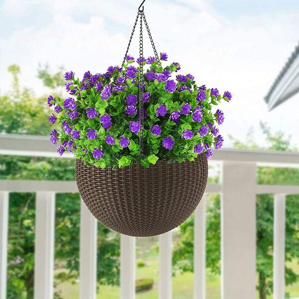 VISVIC Artificial Flowers Faux Plastic Fake Flowers UV Resistant for Indoor Outside Hanging Pot Garden Porch Wedding Party Farmhouse Décor, Purple, 10 Bundles 4