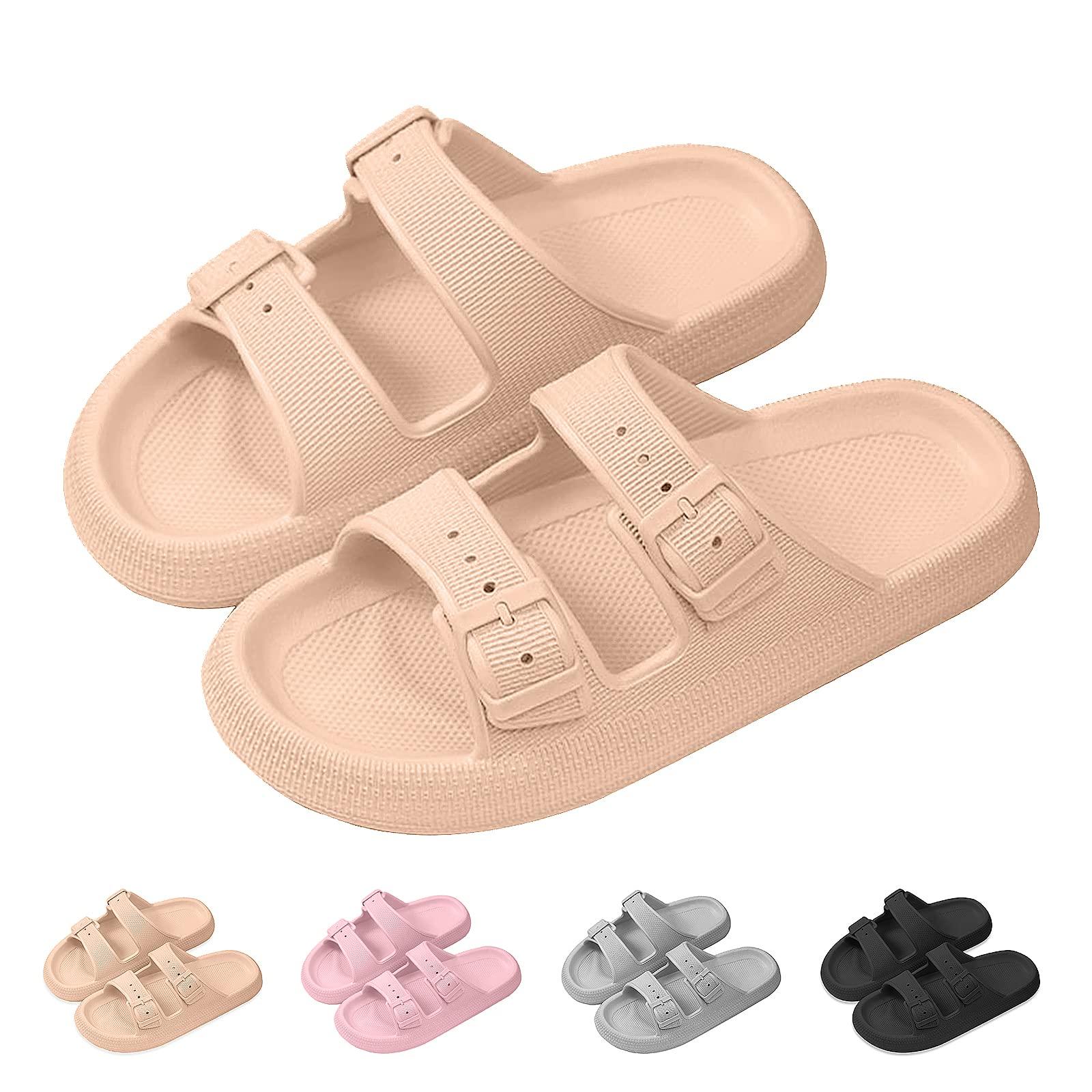 KLKIT Cloud Sliders Women Men Cozi Slippers Original Sliders Slippers Pool Sliders Double Buckle Summer Sliders Shower Non-Slip Bathing Pillow Sliders Slipper