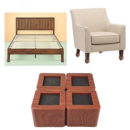 uyoyous 4 Pack Heavy Duty Bed Risers 3 Inch Square Furniture Risers Wood Support Up to 2200lbs Elephant Feet for Lift Couch Bed Sofa Chair Table 4