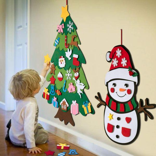 CDLong DIY Felt Christmas Tree & Snowman Set - 2 Pack Xmas Gifts for Kids - Wall Hanging Detachable Felt Christmas Tree for Toddlers 1