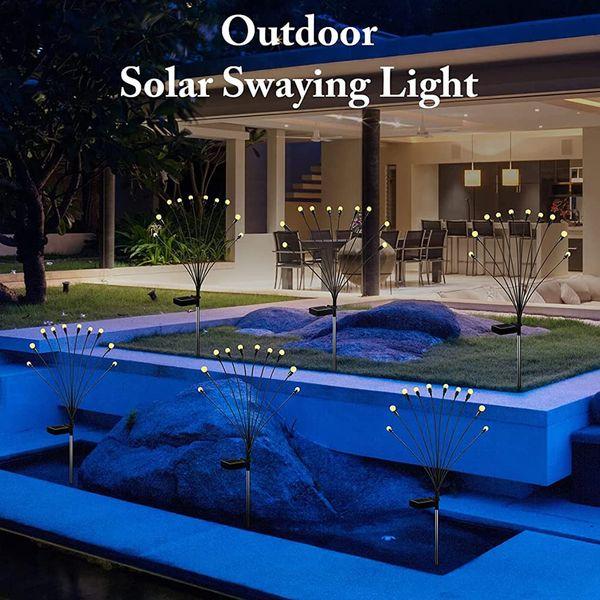 2 Pack 6 LEDs Solar Lights Outdoor Garden, Solar Swaying Light Firework Lights, Waterproof Pathway Light Garden Lights Solar Powered Firefly Lights Solar Stake Lights for Garden Landscape 1