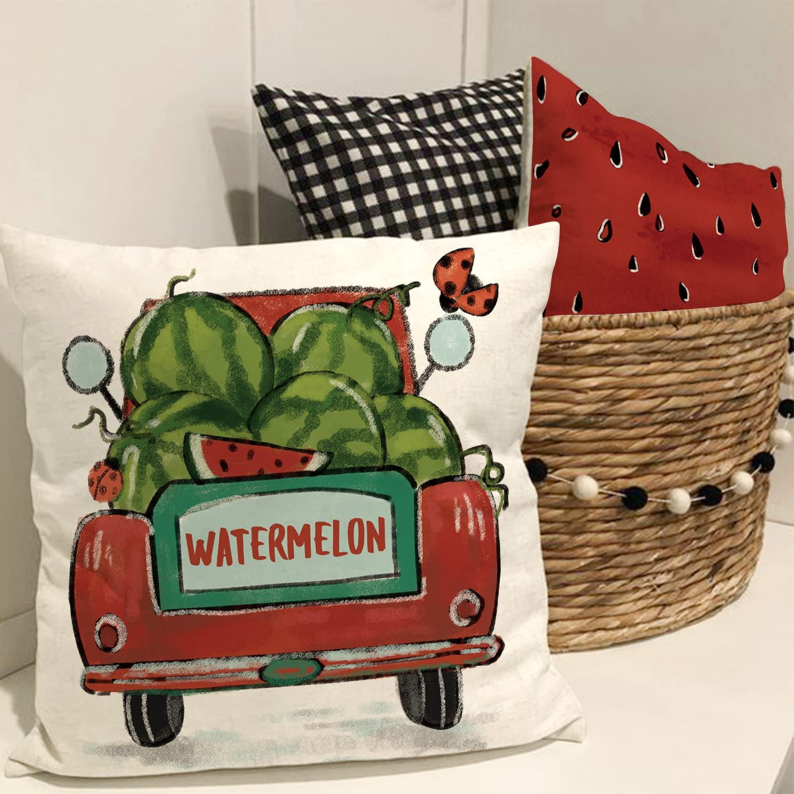 AnyDesign Watermelon Throw Pillow Covers Sweet Summer Beach Cushion Case Farmhouse Decorative Pillow Case for Outdoor Activity Sofa Home Couch Office, 18 x 18 Inch, 4 Pack 4