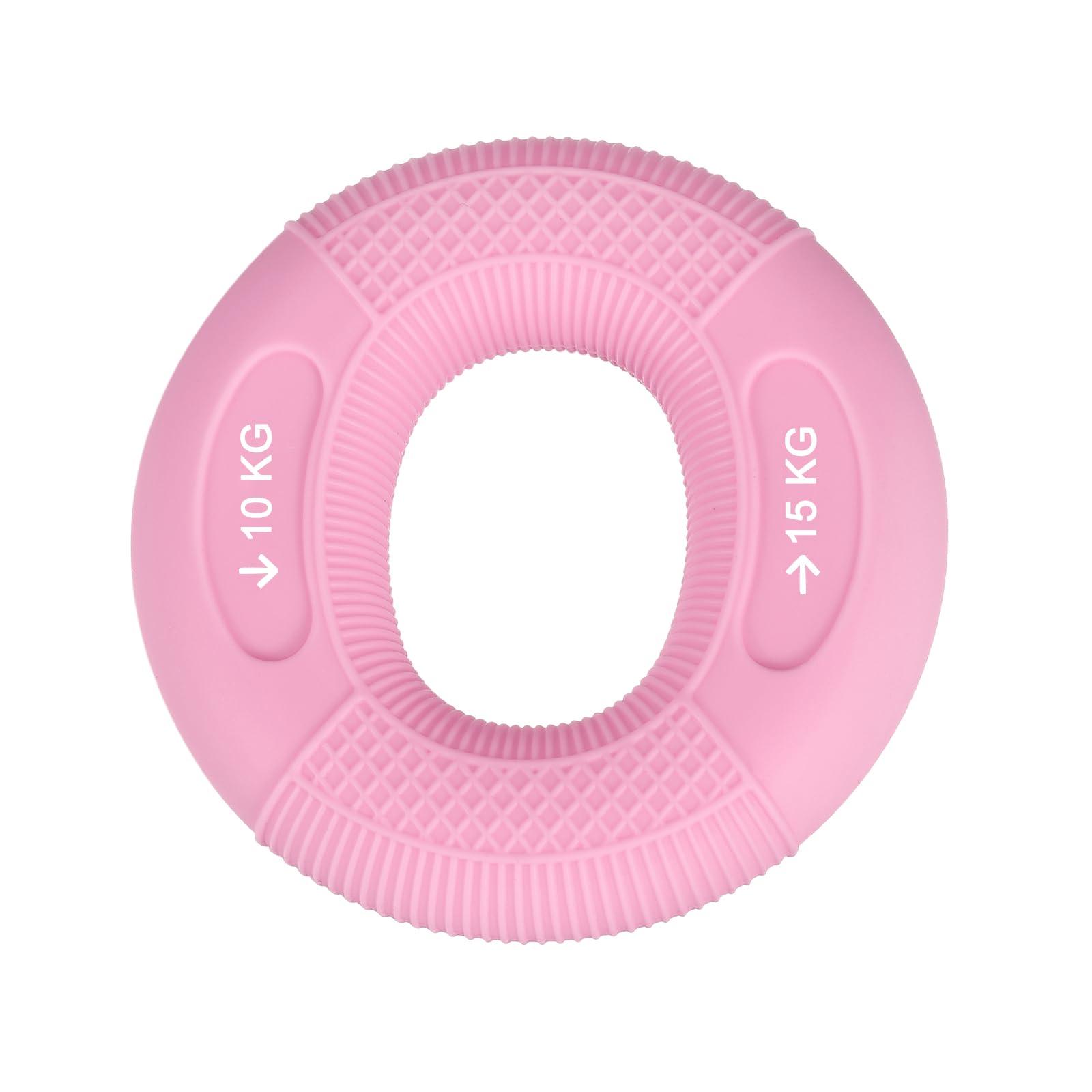 sourcing map Hand Grip Strength Trainer, 3" 10-15 KG(22-33 Lbs) Silicone Rings Finger Forearms Exercise Grip Squeezer for Athletes Workout, Rock Climbing, Pink