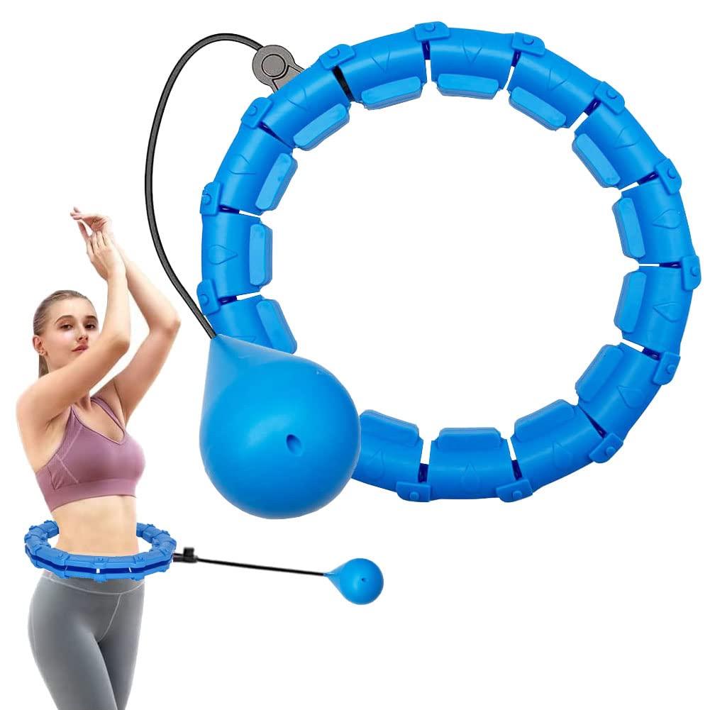 Weighted Hula Hoop,Smart Hula Hoop with Weight Ball 24 Knots Detachable and Adjustable Fitness Hula Hoops and Auto Spinning Weighted Ball for Kids Adults Wight Loss/Exercise/Slimming (Blue)