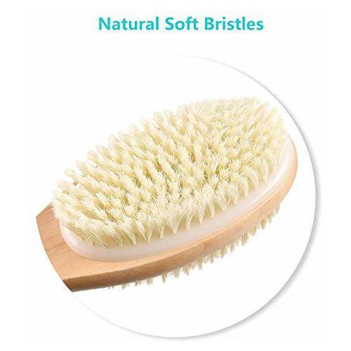 Back Scrubber for Shower with Long Wooden Handle,Body Brush for Exfoliating Skin with Soft and Stiff Bristles,Shower Brush Bath Brush Body Scrubber for Wet or Dry Brushing 4