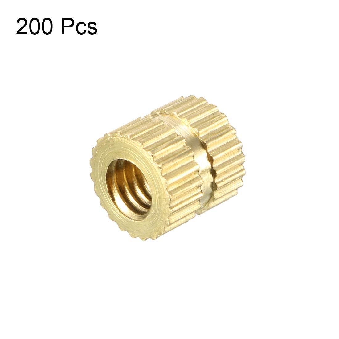 sourcing map Knurled Insert Nuts - 200Pcs M4 x 6mm Length x 6.4mm OD Female Thread Brass Threaded Insert Embedment Nut for 3D Printer 2