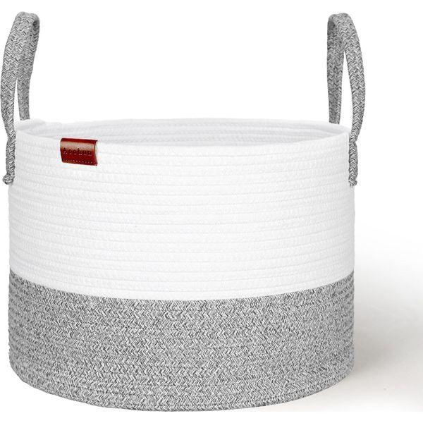 Aoohun Cotton Rope Laundry Basket, Woven Storage Baskets Collapsible Toy Hamper Storage Organiser Grey Small 40 x 28 cm