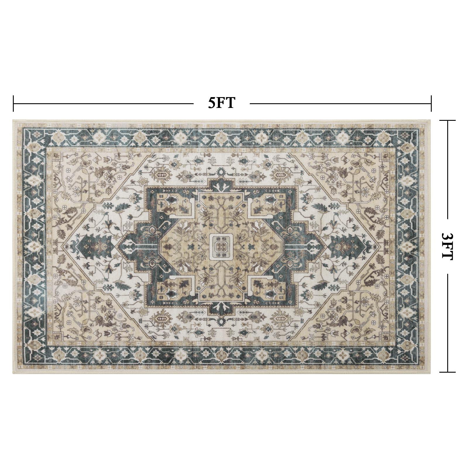 Carvapet Hallway Runner Rug 90x150cm Non Slip Long Carpet Floor Mat Washable Thin Area Rug Atrium Vintage Medallion Floor Rugs for Living Room Corridor Kitchen(Blue Sage) 1