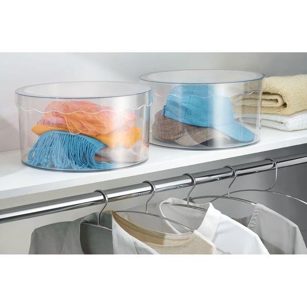 mDesign Round Closet Storage Box with Lid - Large, Clear - Pack of 2 2
