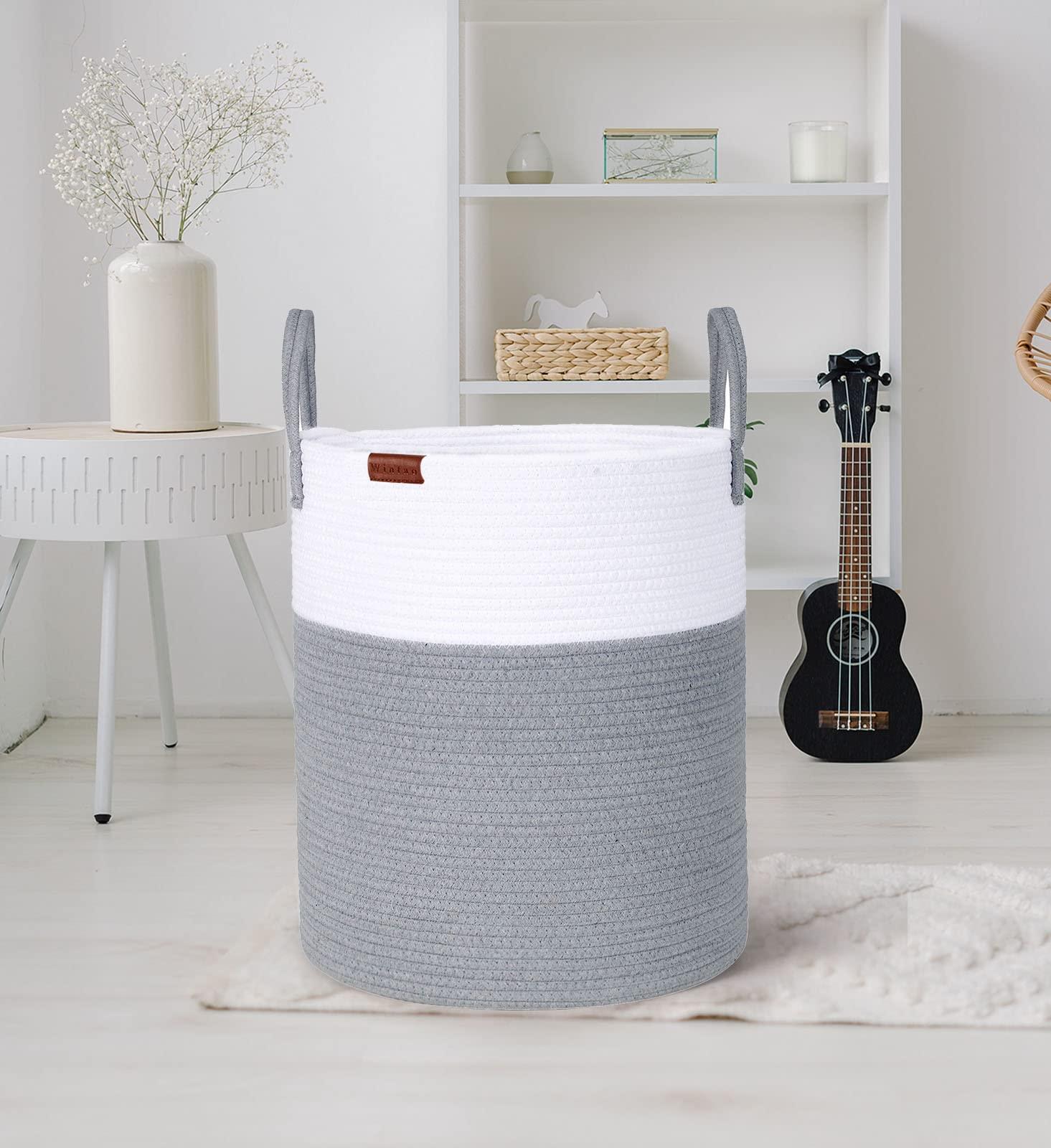 Wintao Storage Basket, Woven Baby Washing Basket Cotton Rope Laundry Hamper Toy Storage Grey Tall & Large 40 x 45 cm 2