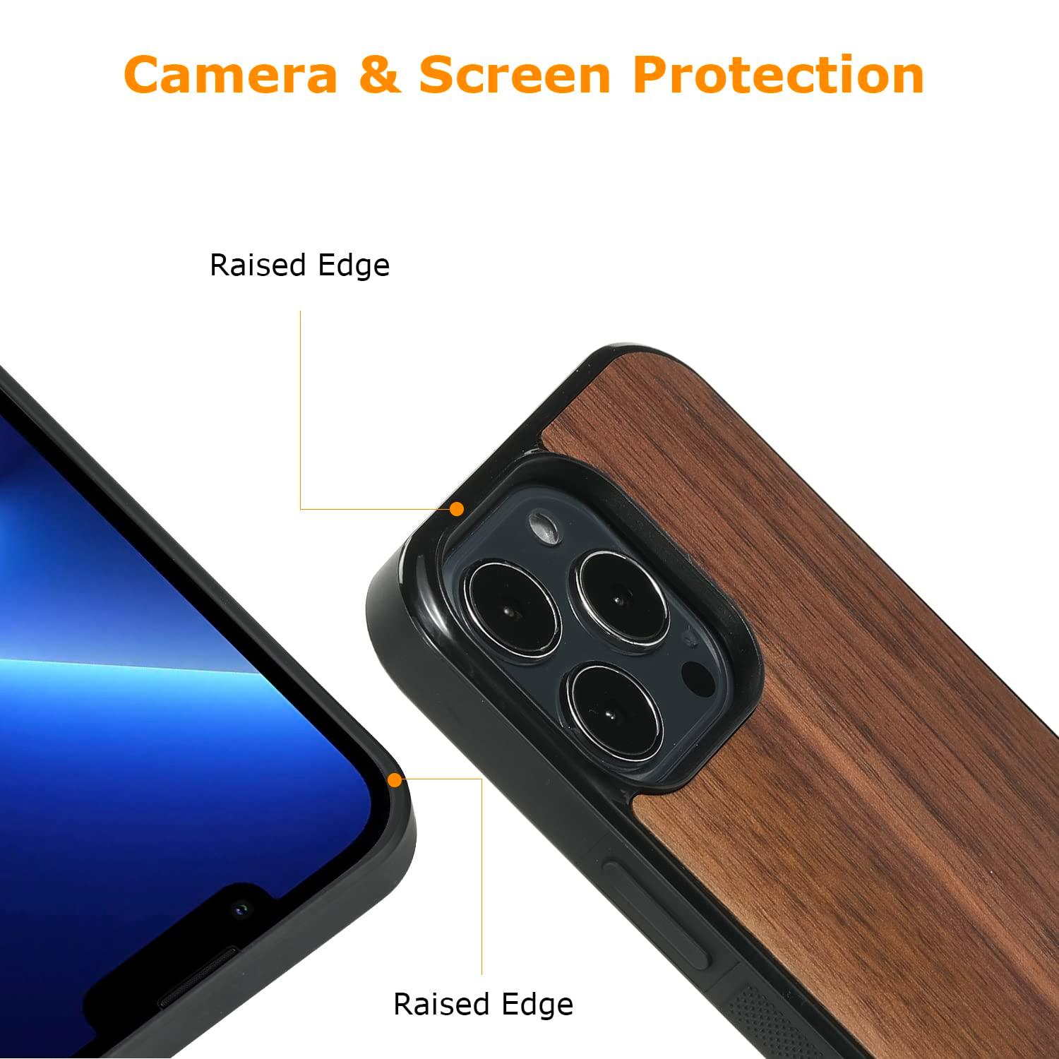 molzar Grip Series Magnetic Case for iPhone 13 Pro with Walnut Wood, Built-in Magnet Ring, Compatible with MagSafe Chargers and Accessories, 6.1-inch, Black/Walnut Wood 4