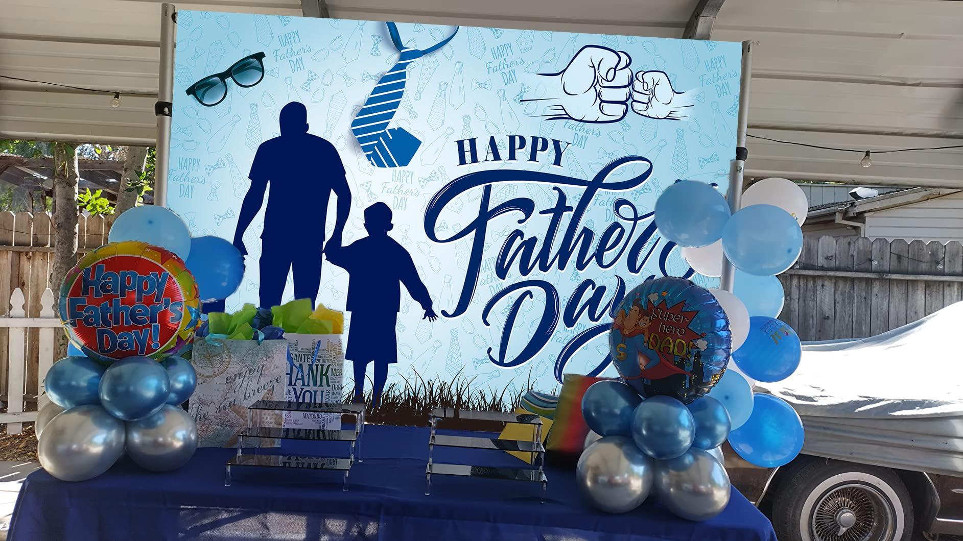 Happy Father's Day Background I Love Dad Glasses Beard Tie Blue Photography Background Father's Day Party Thank You Daddy Family Photo Studio Decoration 8x6FT 3