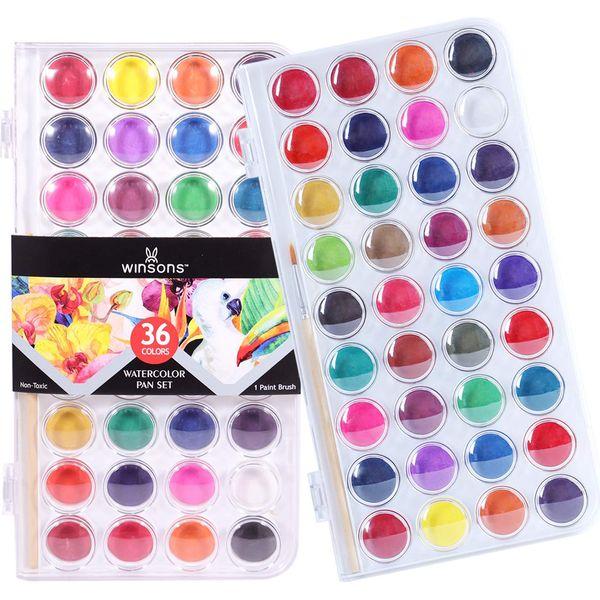 WINSONS 36 Colors Watercolor Paint Set, Non Toxic, Washable and Portable Fundamental Solid Watercolor Pan Set Design for Kids Beginners Student and Artists 0
