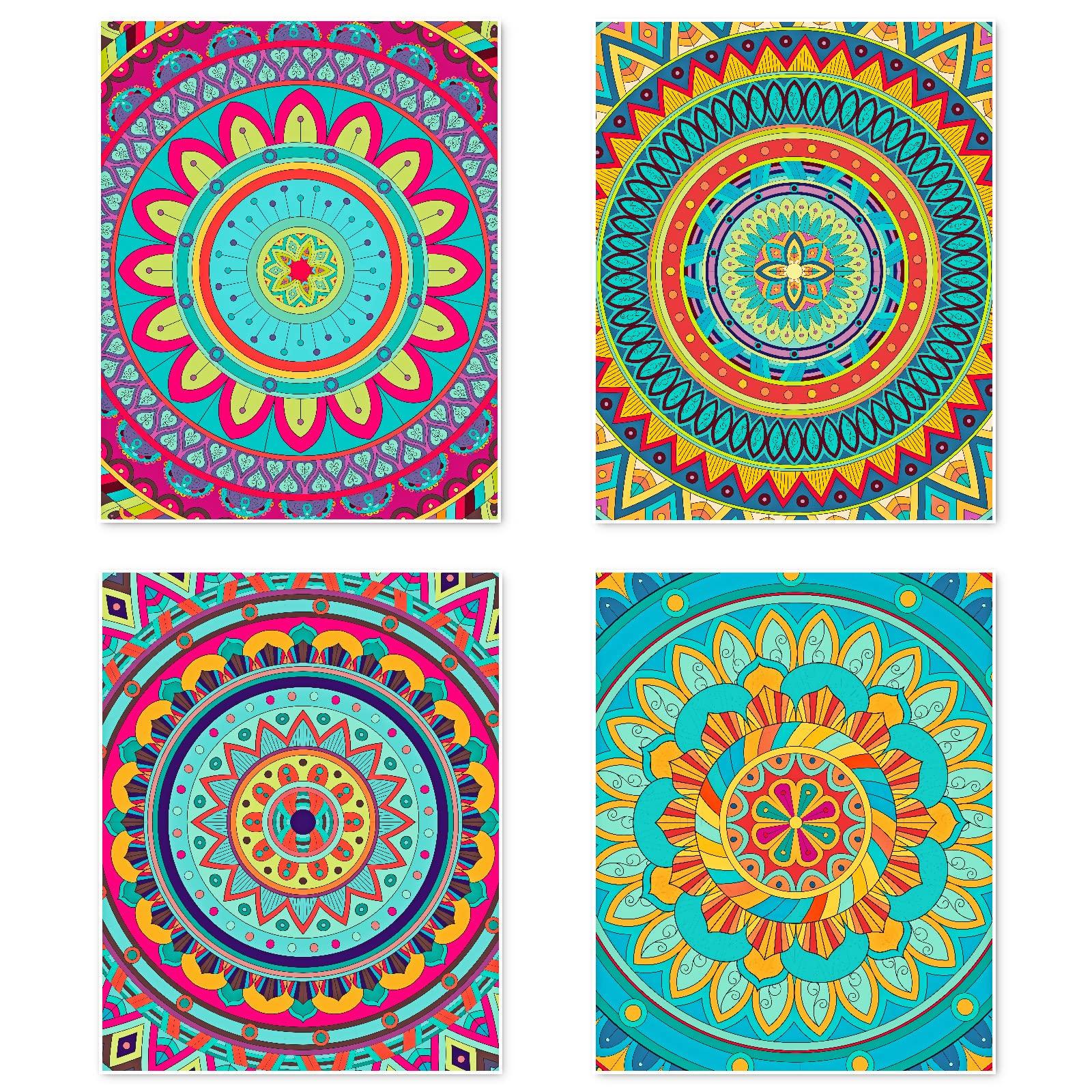 Berkin Arts Wall Art Unframed Prints Giclee Art Paper Set of 4, 11x14 inch Mandala Artwork, Bathroom Decoration Flower Floral Modern Abstract Colorful Decor Good Packing Gift for Women Posters 0