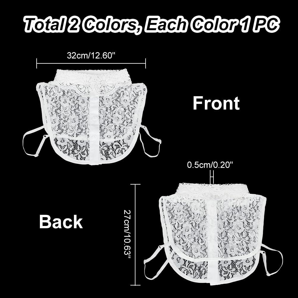 AHANDMAKER 2Pcs 2 Colors Lace Fake Collar Lace Detachable Dickey Collar Half Shirt Detachable Fake Collar for Clothing Matching 1