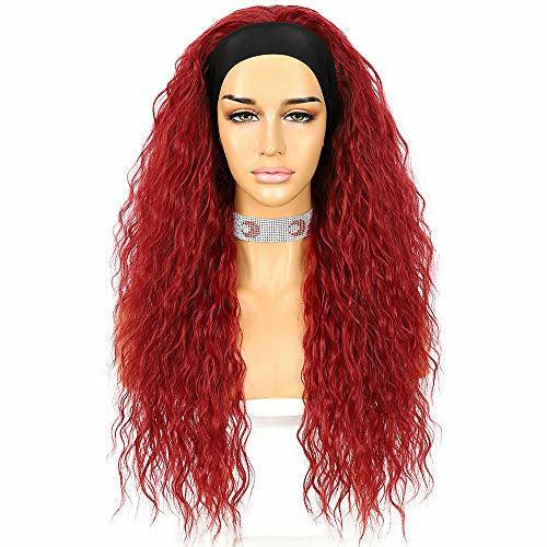 Sapphirewigs Curly Headband Wig Long Red Synthetic Wig Loose Water Wave Headband Wigs for Women Glueless 150% Density 26inch 3