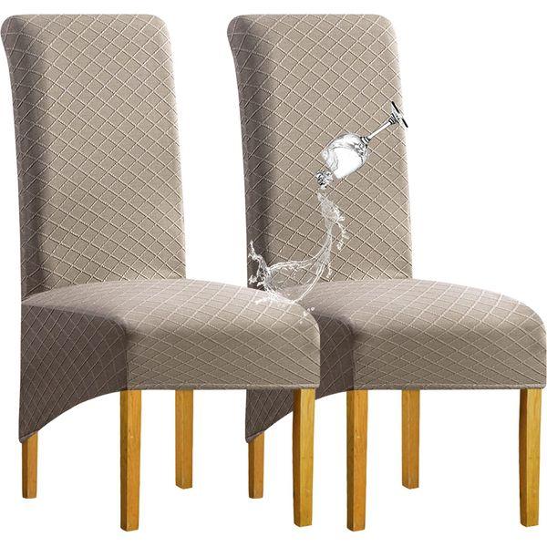 SHENGYIJING 1/2/4/6 PCS Diamond Lattice FStretch Waterproof XL Chair Covers for Dining Room, Spandex Large Dining Chair Slipcovers High Back Jacquard Dining Chair Covers (Khaki,Set of 2) 0