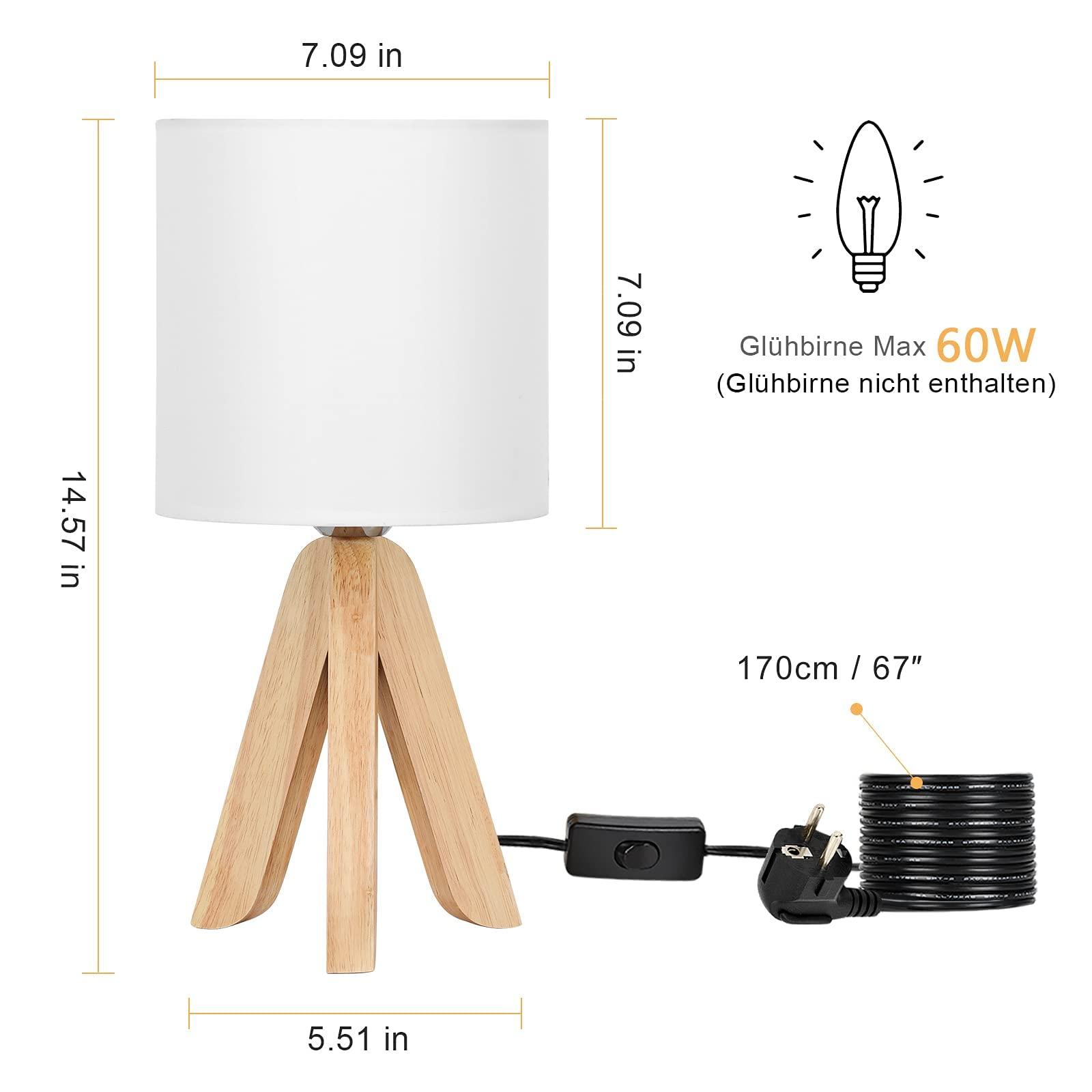 UOMIO Wooden Lamps Set of 2 Tripod Table Lamps Wooden Base and Fabric Shade Lights Small Bedside Lamp for Warm Atmosphere Bed Room Living Room Decoration 2