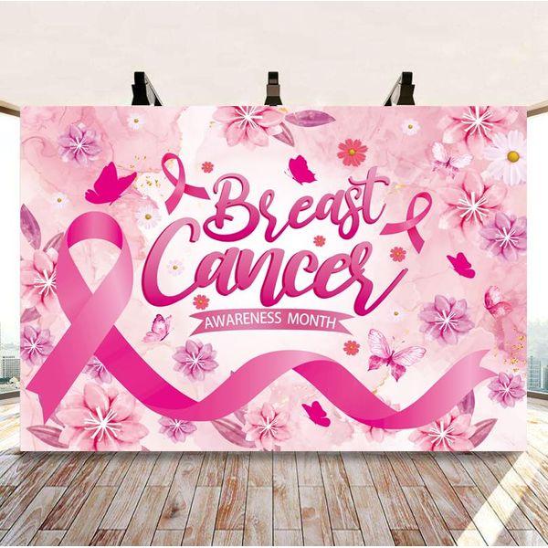 Breast Cancer Awareness Month Backdrop 8x6FT Pink Awareness Ribbon Love Breast Background Breast Cancer Faith Hope Awareness Decoration for Women 1