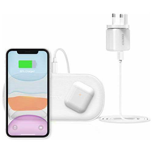 CHOETECH Dual Wireless Charger, 5 Coils QI Fast Wireless Charging Pad 7.5W Compatible with iPhone 12 Pro/11 Pro Max/XS Max/XR/8+,10W for Galaxy Note 20/S20/Note 10/S10,AirPods 2 (Adapter Included) 0