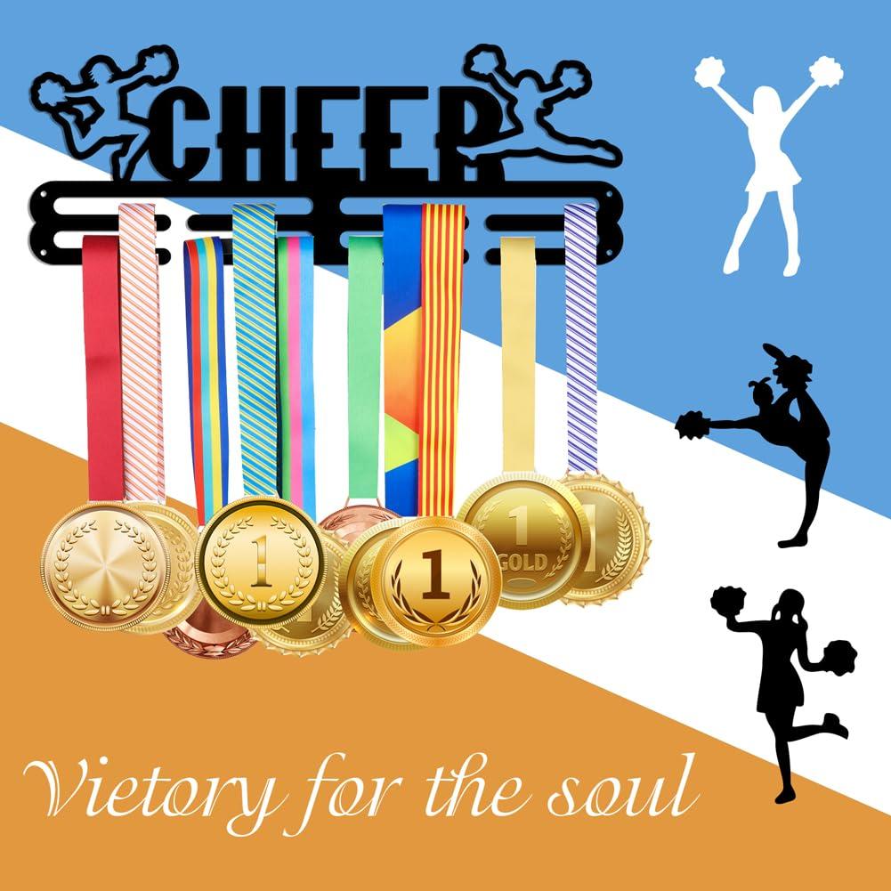 NBEADS Medals Hanger Display Holder Rack, Cheerleader Theme Medals Display Wall Mounted Frame Medal Ribbon Holder Hooks for Competition Medal Wall Hanging Display, Mount Over 50 Medals 4