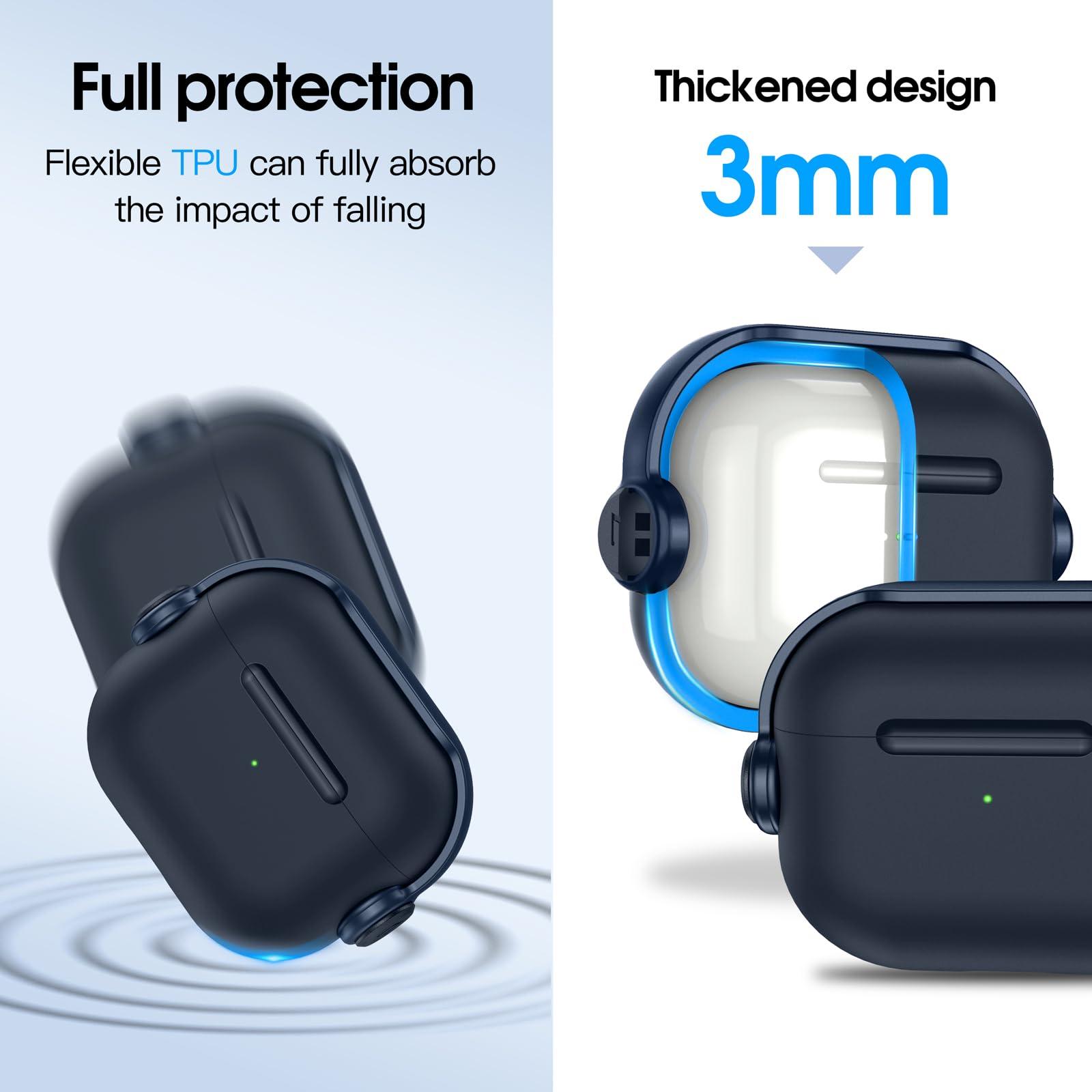 Anqrp Designed for AirPods 3 Case with Lock [Front LED Visible] [Supports Wireless Charging] Music Styling Earphone TPU + PC Protective Cover Compatible with AirPods 3rd Generation, Blue 3