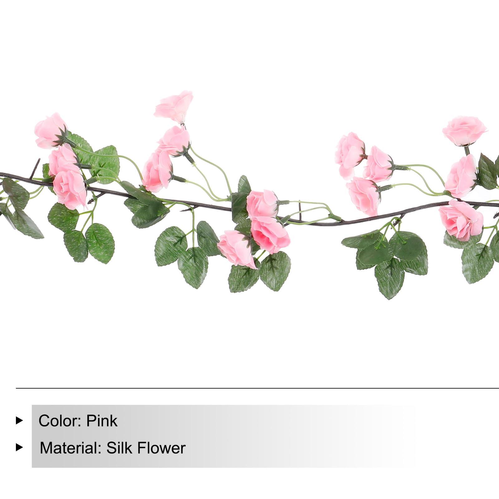 sourcing map Fake Rose Vine Garland Flower Artificial Flowers Plants Hanging Rose Ivy Silk 12FT 69 Flowers for Home Outdoors Wedding Arch Party Garden Office Decor Party Pink Pack of 2 2