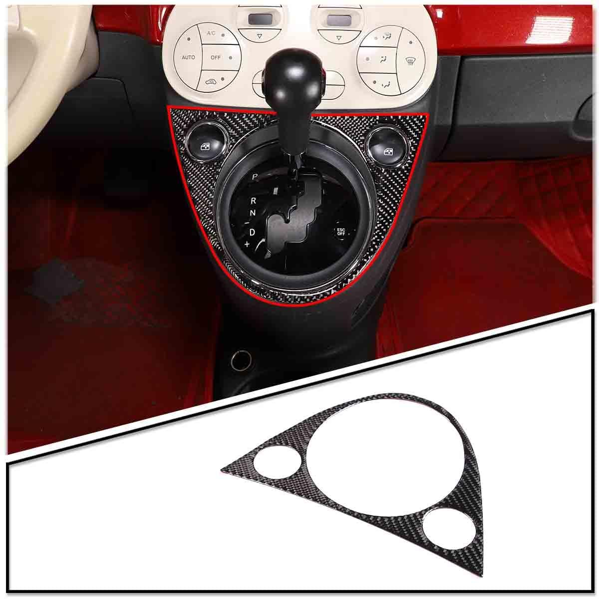 Soft Carbon Fiber Center Console Gear Shift Panel Trim Cover Sticker Fit for Fiat 500 2011-2019 (Black) 1