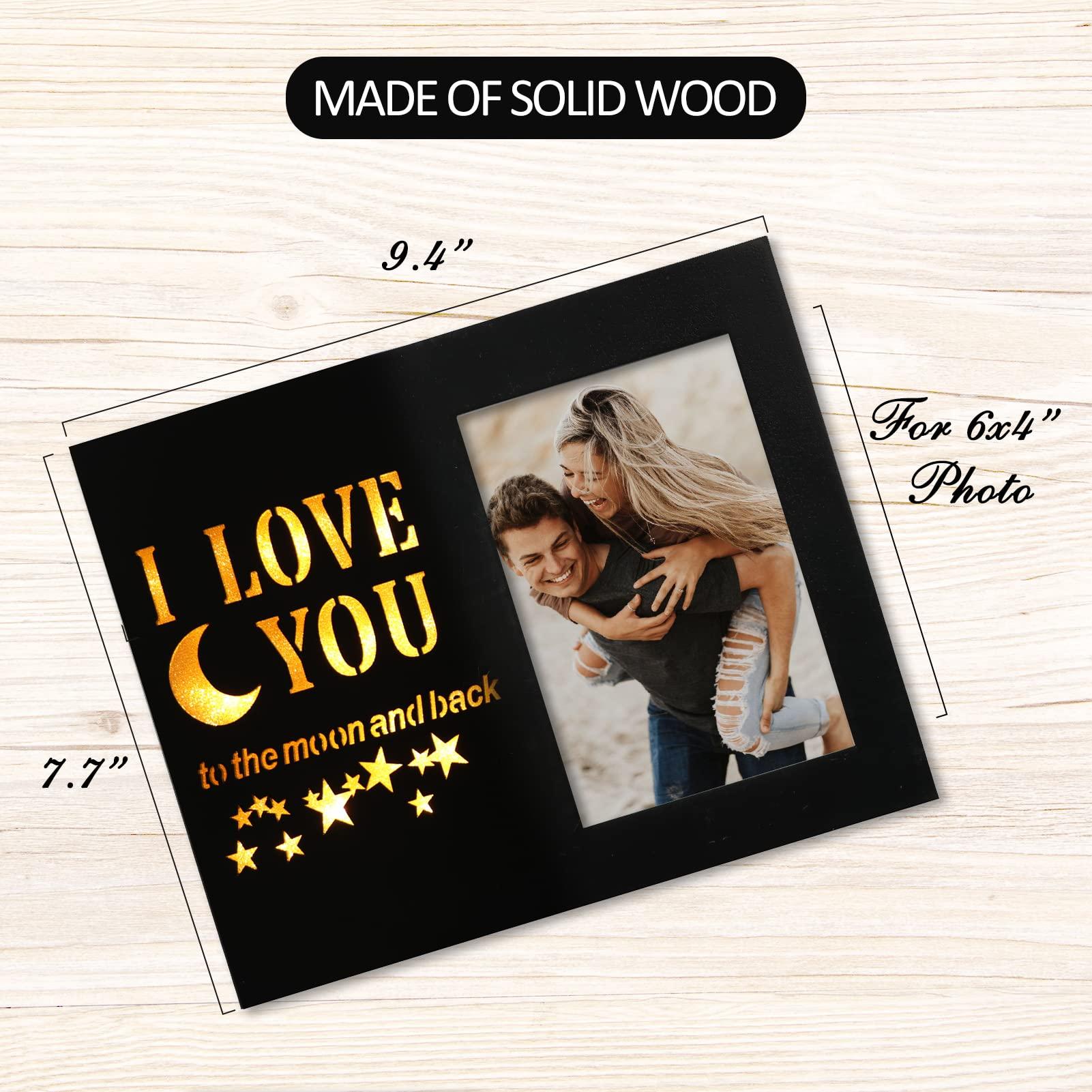 Newbyst Love Picture Frame for Couples - I Love You to The Moon and Back Anniversary Photo Frame,4x6 Wood Cute Romantic Gift for Boyfriend, Girlfriend, Father, Mom, Him and Her 1