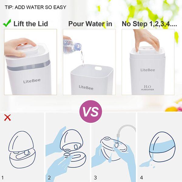 3.3L Humidifiers for Bedroom Baby Room with Night Light, Cool Mist Humidifier for Home, Office & Plant, Continuous Work 8H or Waterless Auto-Off, Up to 25 H for 30ã¡, with 4Pcs Filters 3