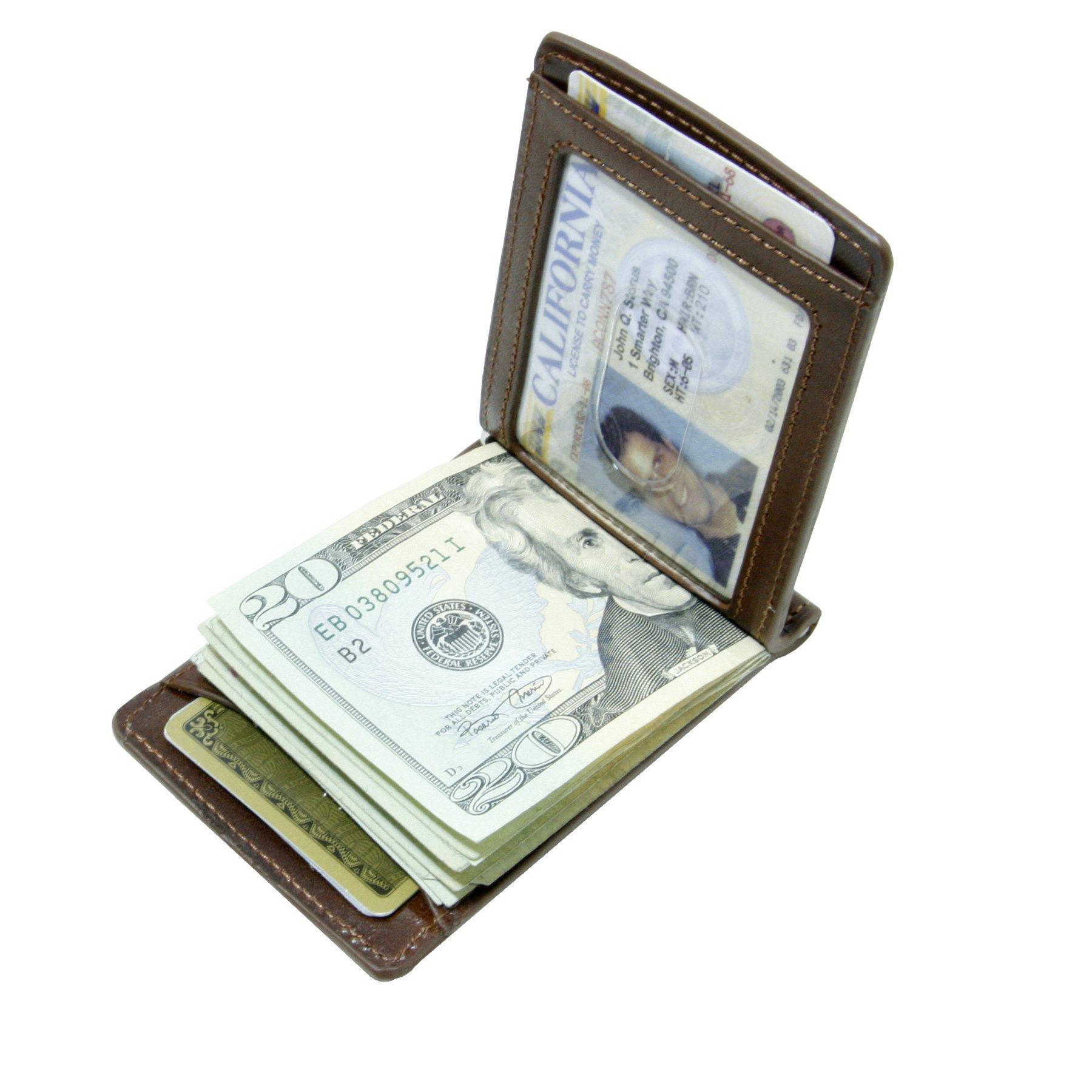 Storus Razor Wallet International Bills-Slim Wallet and Billfold-Medium Brown Color with Engraving Plate-Fine Italian Leather-Measures 3.25" Wide x 4.25" Long x 0.5" Deep (1 Piece per Box) 3