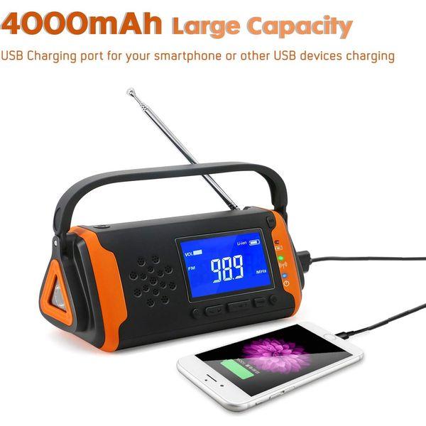 TKOOFN Hand Crank Emergency Radio FM AM, Portable Solar Generation Multifunction Outdoor LCD Display Novelty Radio USB Charge with 4000mAh as Power Bank/AUX Music Play/LED Torch/SOS Alarm 4