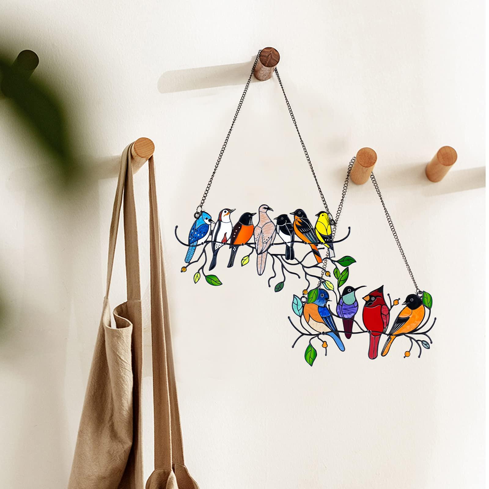 Double Sided Multicolor Birds Hand-painted colors Alloy Hangings,Bird Series Alloy Decorations, Glass Window Decorations,Gifts for Bird Lover and Mother's day-Alloy Material，Christmas pendant 4