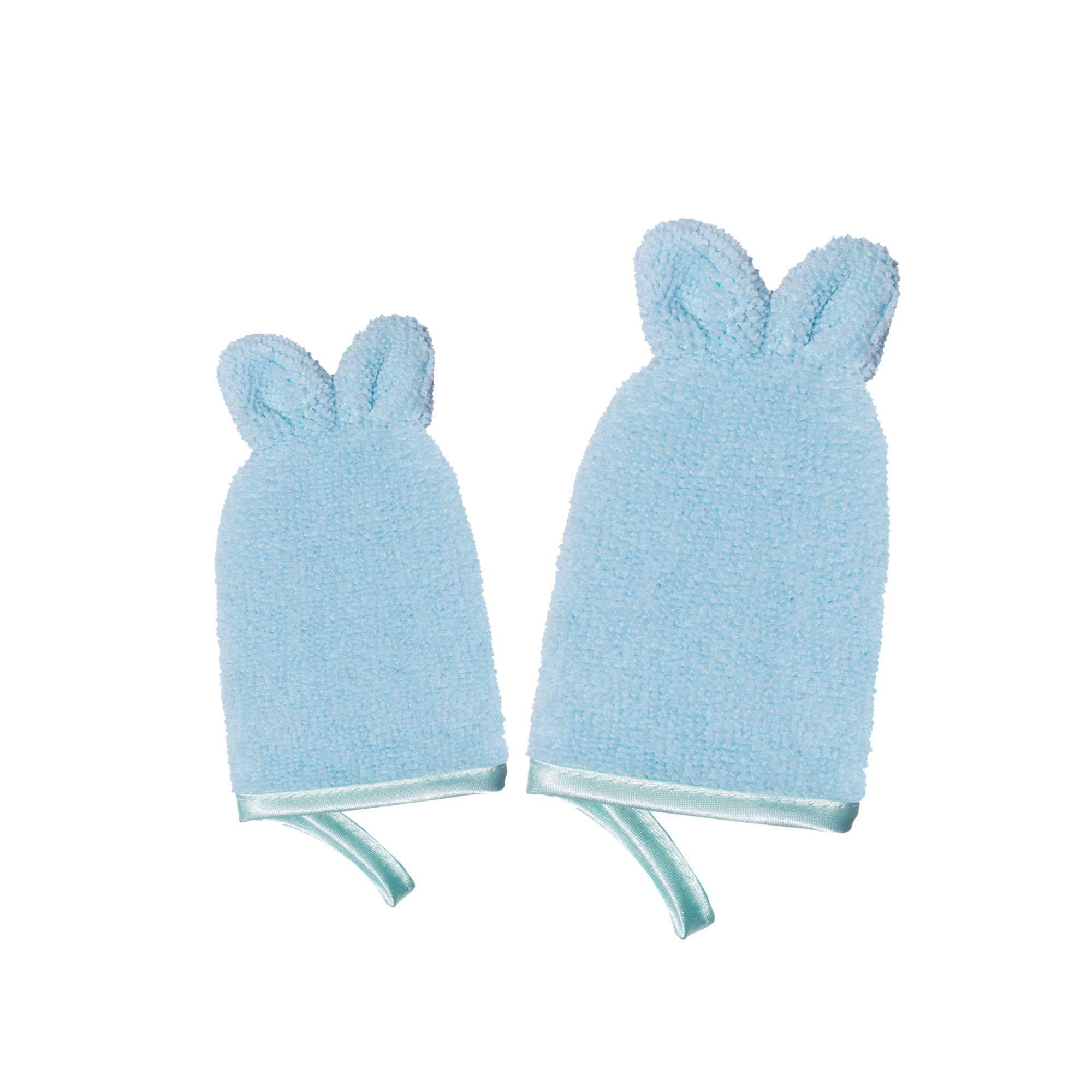 Bath Gloves Bath Sponge Shower Gloves Gentle Glove Shower Body Wash Mitts for Children Babies Toddlers and Adults Shape of Bunny Ears Washable Reusable Set 2 in 1