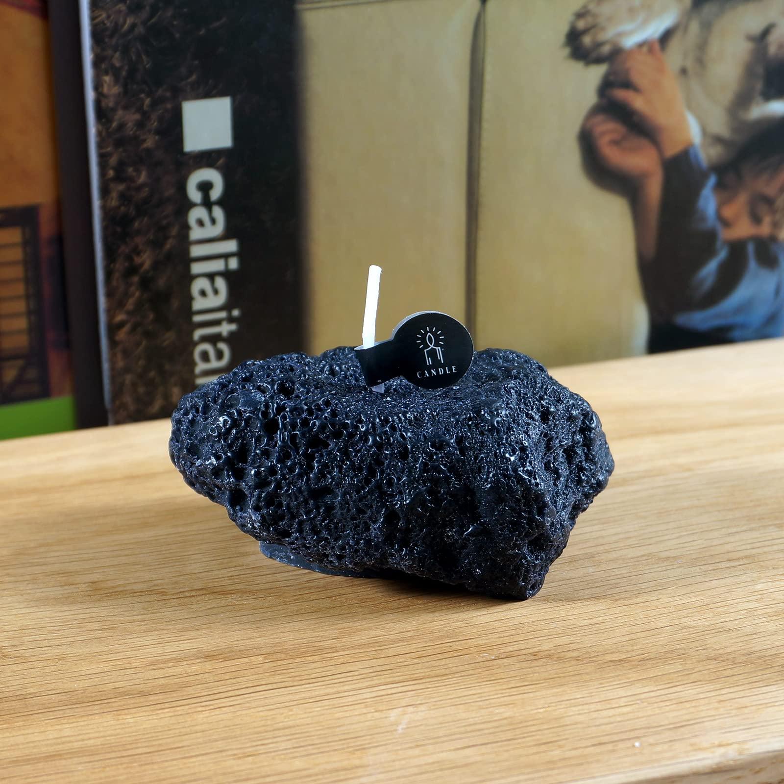 Soulnioi Creatice Irregular Black Meteorite Stone Candle Aromatherapy DIY Handmade Candles and 1pc Obsidian Wolf Tooth Beaded Necklace 2