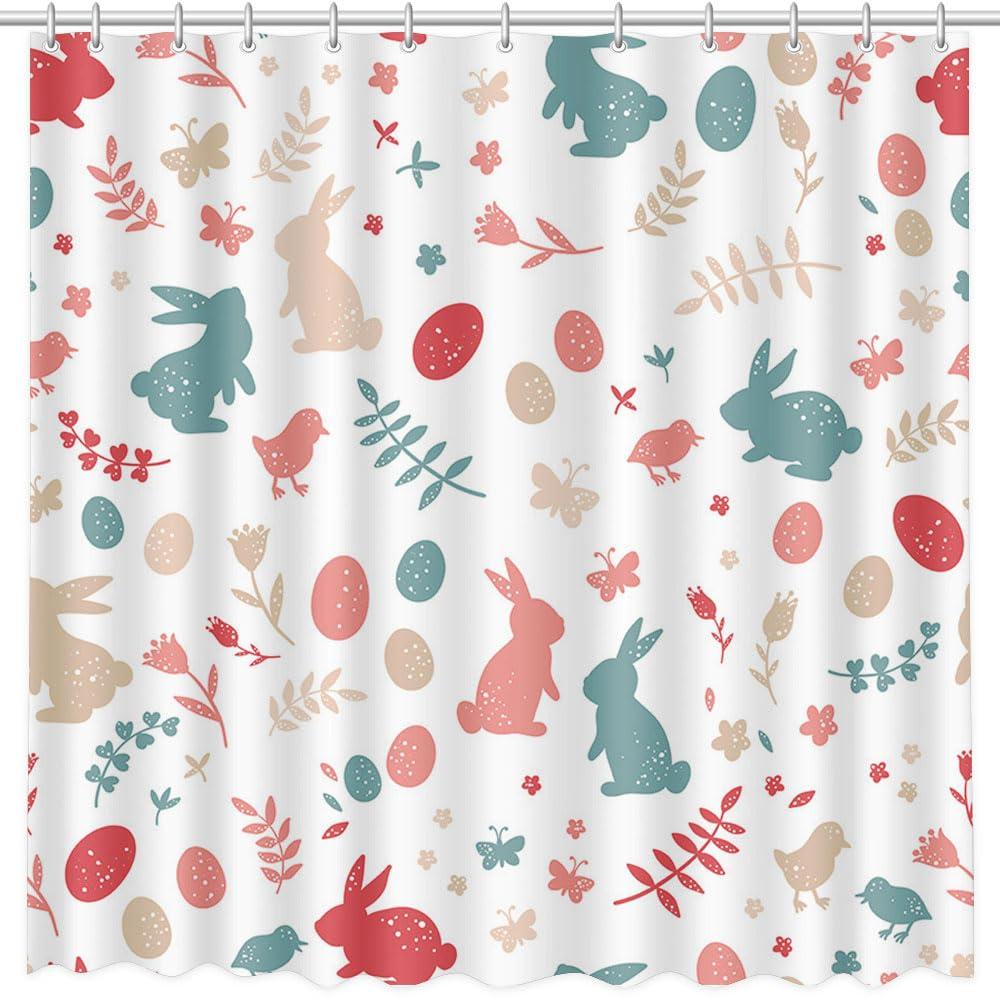 MEHOFOND 72x72inch Spring Easter Shower Curtain Cartoon Plant Bunny Egg Cartoon Fun Home Bath Decor Durable Polyester Material With 12 Hooks 0