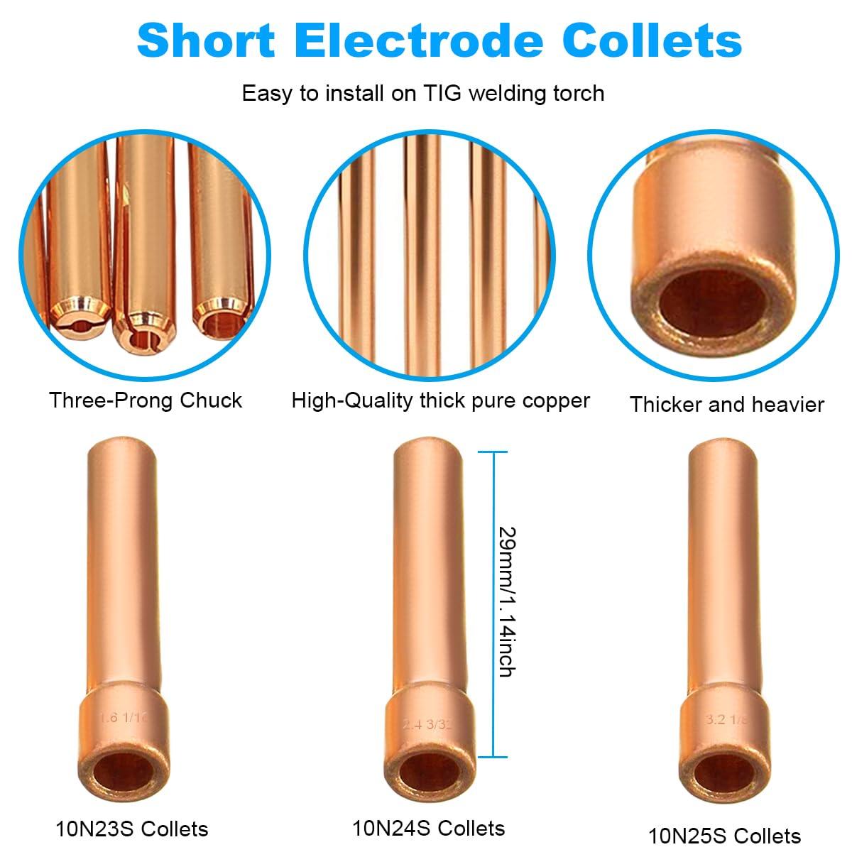 EATBALE For TIG Welding Torch Stubby Gas Lens #6#7#8#10#12 for Pyrex Glass Cup, Alumina Ceramic Nozzle, Collets Body, Collets, Back Cup with Finger Heat Shield for WP-17/18/26 (31 Pcs) 3