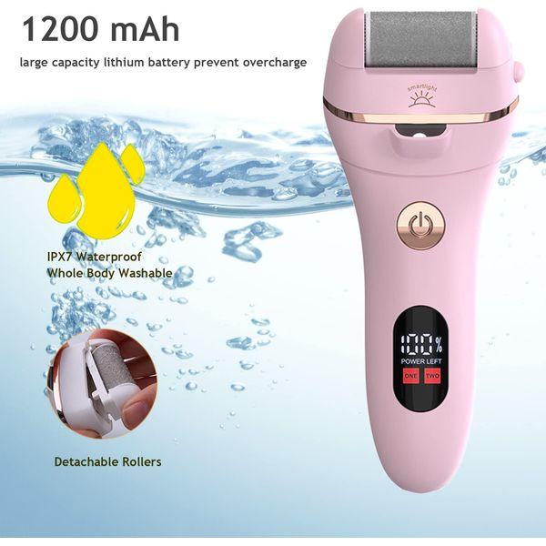 Electric Foot File Callus Remover, PEFOOK Waterproof Rechargeable Feet Callus Remover for Feet with 8 in 1 Foot Files Pedicure Kit Foot Care, 3 Roller Head and 2 Speeds Freely Adjustable (Pink) 4