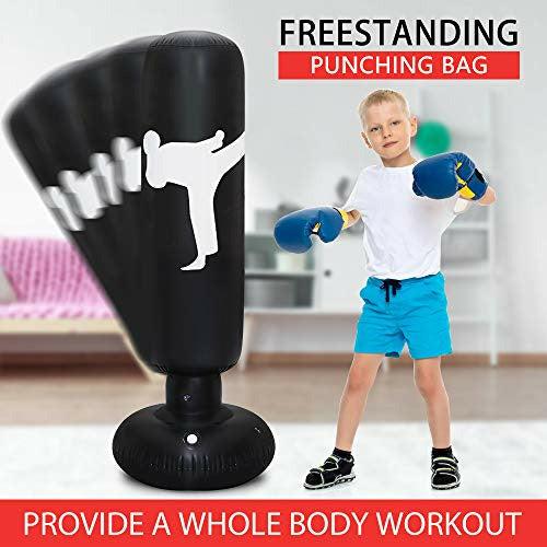 TUOWEI Kids Punching Bag, Inflatable Punching Bag for Kids 63Inch Freestanding Boxing Bag Bounce Back for Practicing Karate, Taekwondo, MMA, Kids Adults Punching Boxing Bag (Practice) (Black) 2