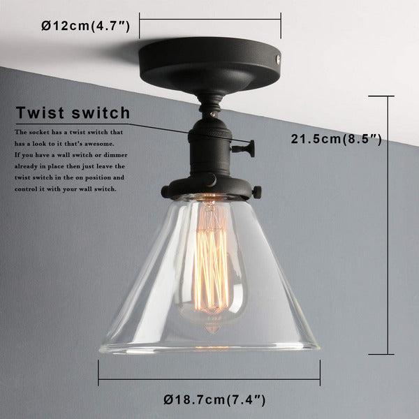 Phansthy Industrial Ceiling Light Fixtures with Switch, Funnel Clear Glass Hallway Lighting Close to Ceiling E27 Base, Flush Mount Hanging Lamp Suitable for Kitchen Loft Cafe Bar (Black) 4