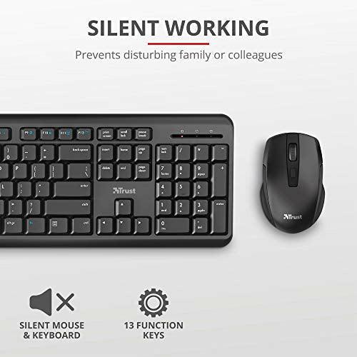 Trust Ymo Wireless Keyboard and Mouse Set - Qwerty UK Layout, Silent Keys, Full-Size Keyboard, Spill-Resistant, One USB Receiver, DPI Speed Button, Quiet Combo for PC/Laptop - Black 4